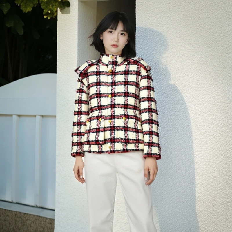全新未使用 GUCCI/古驰 /外套/格纹花呢编织棉服/36码/0001023