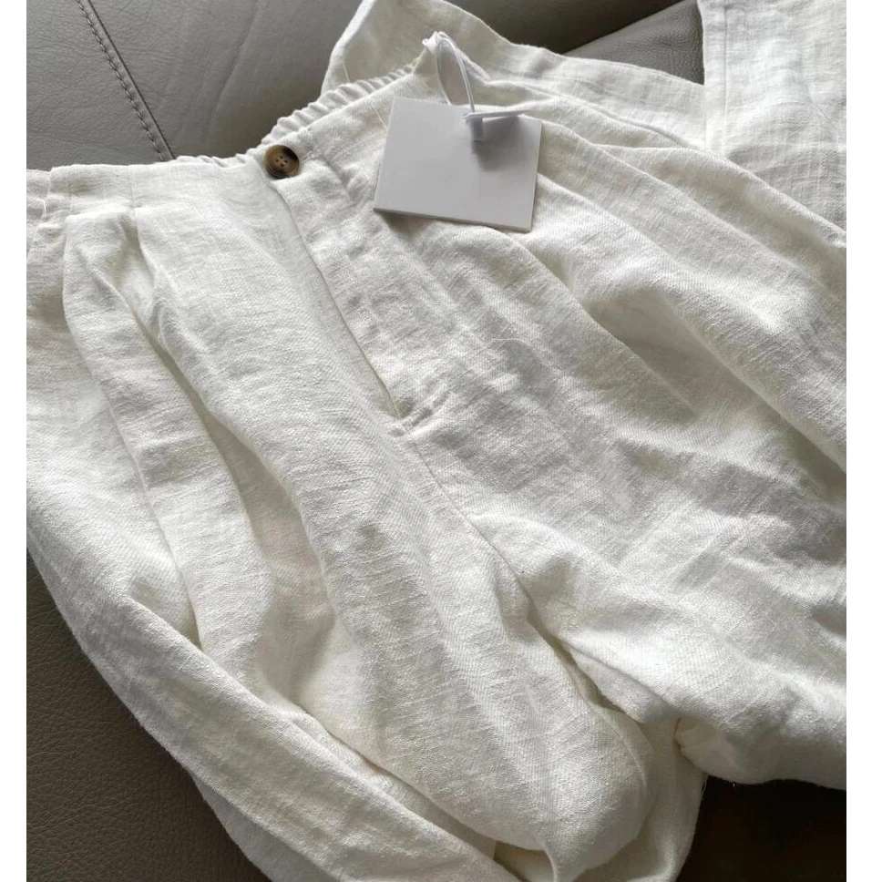 慵懒风松弛感白色高腰休闲阔腿裤洋气衣服女松紧腰垂感拖地长裤子
