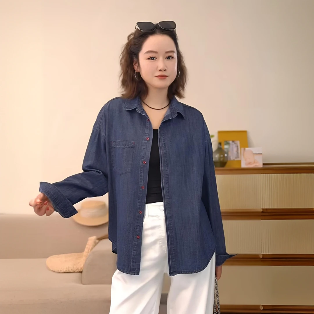 【QQNZ】复古女牛仔衬衫春夏女款宽松休闲气质显瘦百搭长袖韩版衬衣