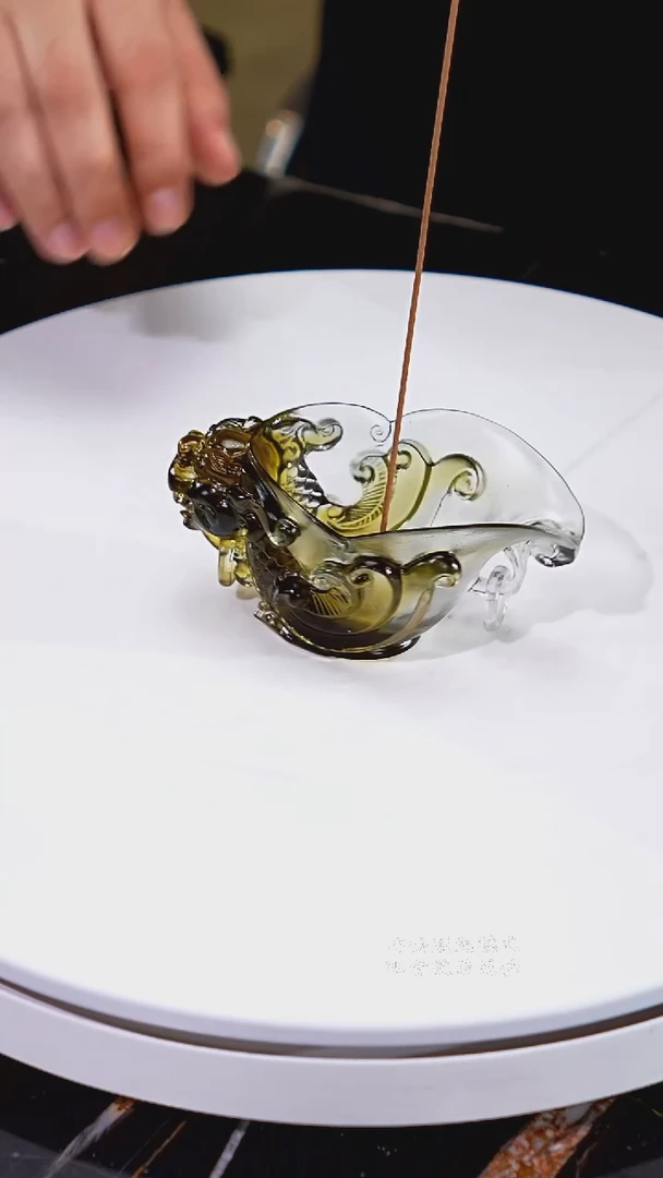 琉璃摆件0701119-2茶金色螭龙角型杯