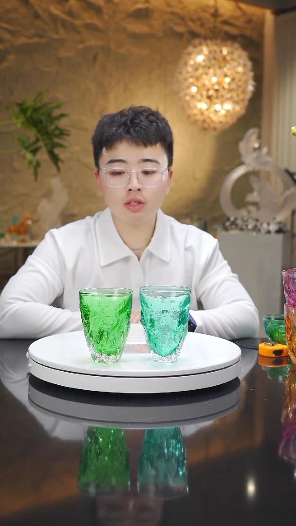琉璃手工艺品星****记设计款绿色湖水绿水杯各一对