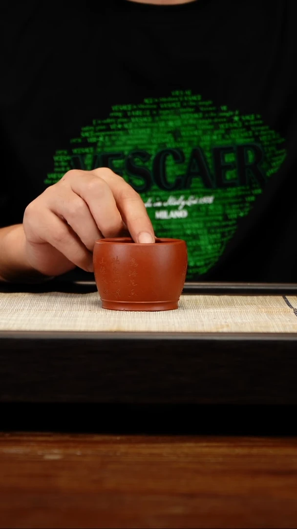 茶壶紫砂刻绘花鼓杯