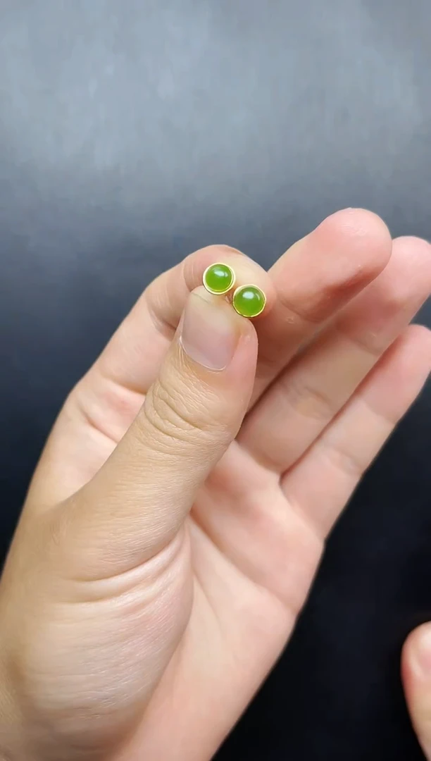 和田玉银S925镶嵌耳饰碧玉耳钉06