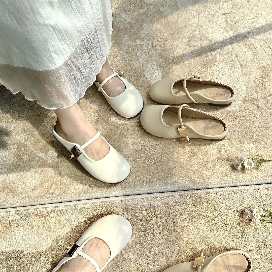 2025新款百搭方扣半包拖软底网红女外穿半托一脚蹬玛丽珍温柔单鞋