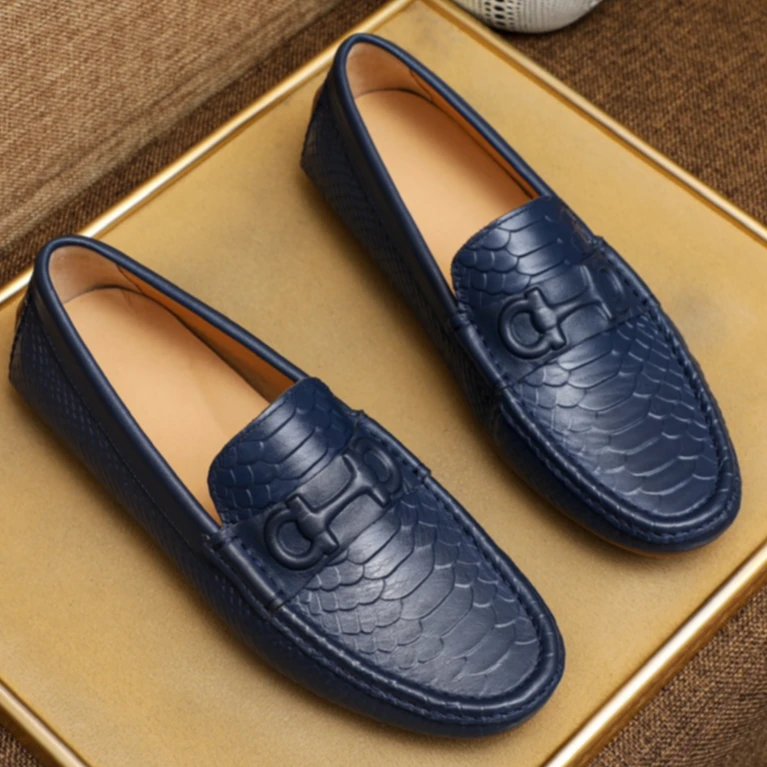 鳄鱼纹压花豆豆鞋男士真皮2025新款夏季时尚懒人鞋透气潮流休闲鞋