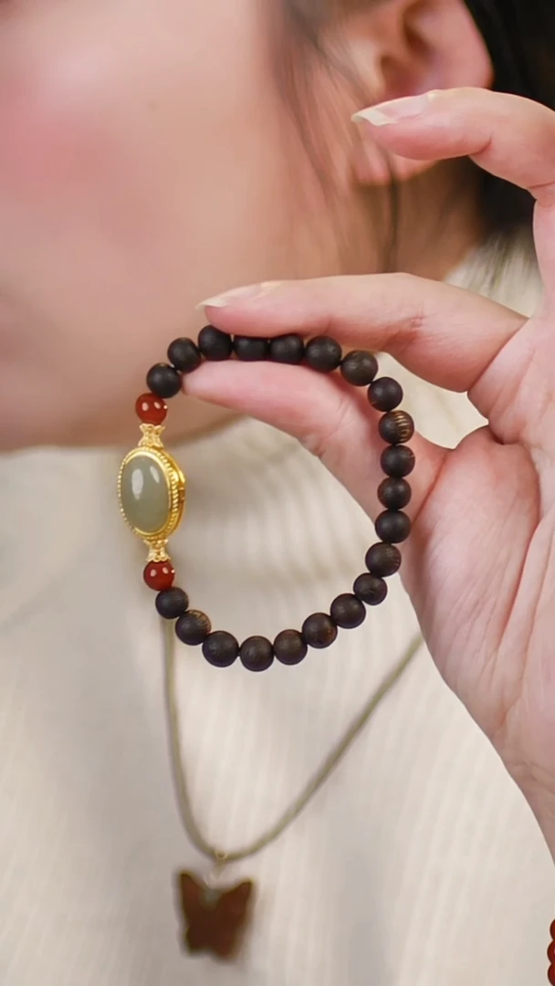 【闪购商品】阴沉木手串未镶嵌（大叻黑棋楠0.7+和田玉蛋面）