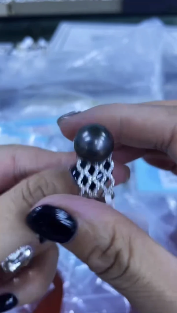 银S925镶嵌戒圈海水珍珠1