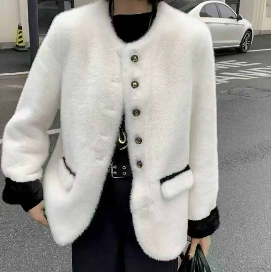 玉姐家时尚小金扣貂水绒冬季保暖皮毛1体外套f2076 J6445