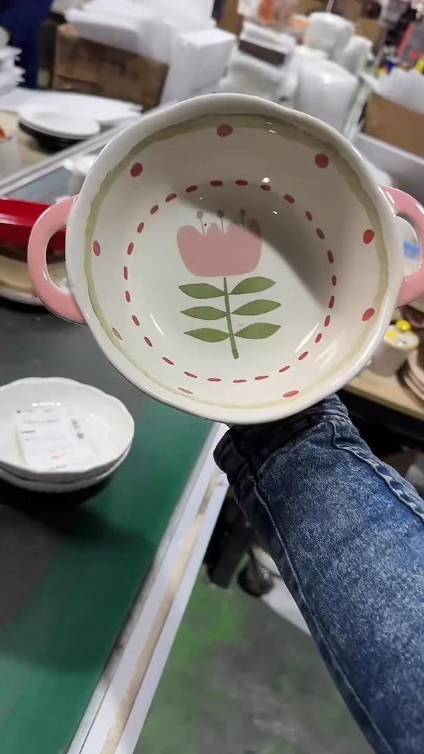 陶瓷双耳汤碗 微瑕凑满20元包邮