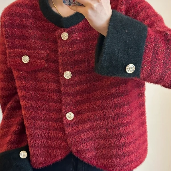 新款气质时尚短款百搭时尚法式女装小香风-B860红色