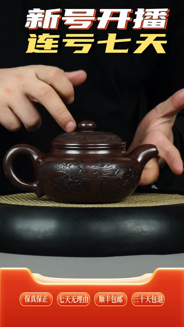 茶壶紫砂龙山紫袍  仿古 鱼化龙刻绘