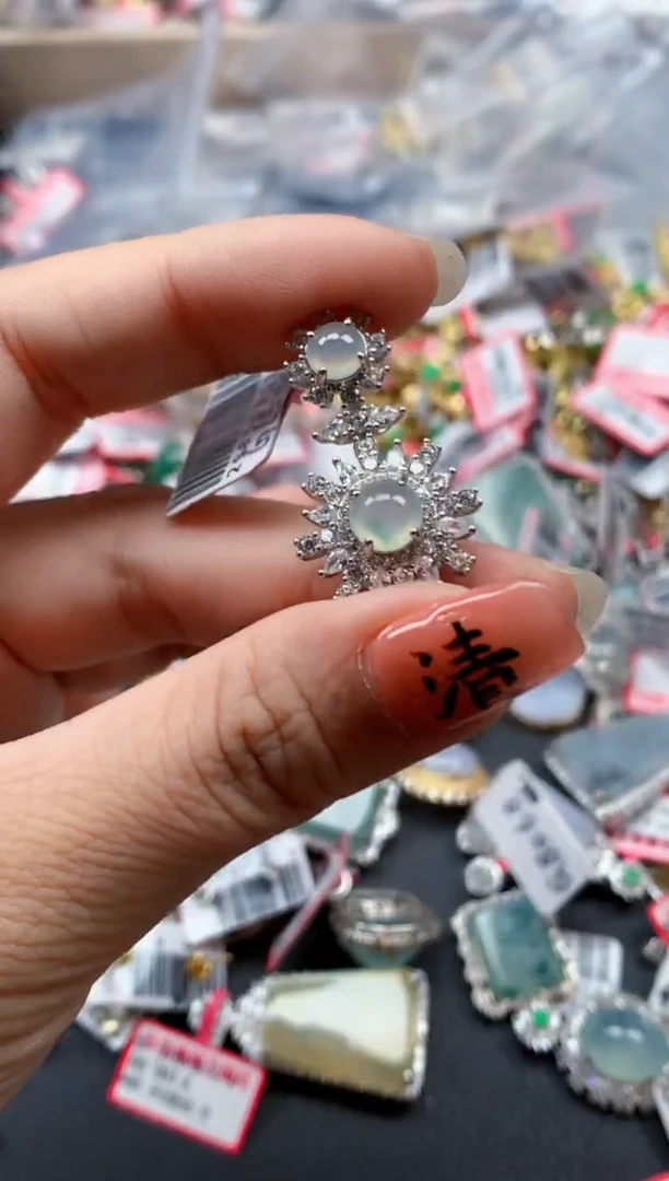 银S925镶嵌戒指翡翠天然A货缅甸翡翠