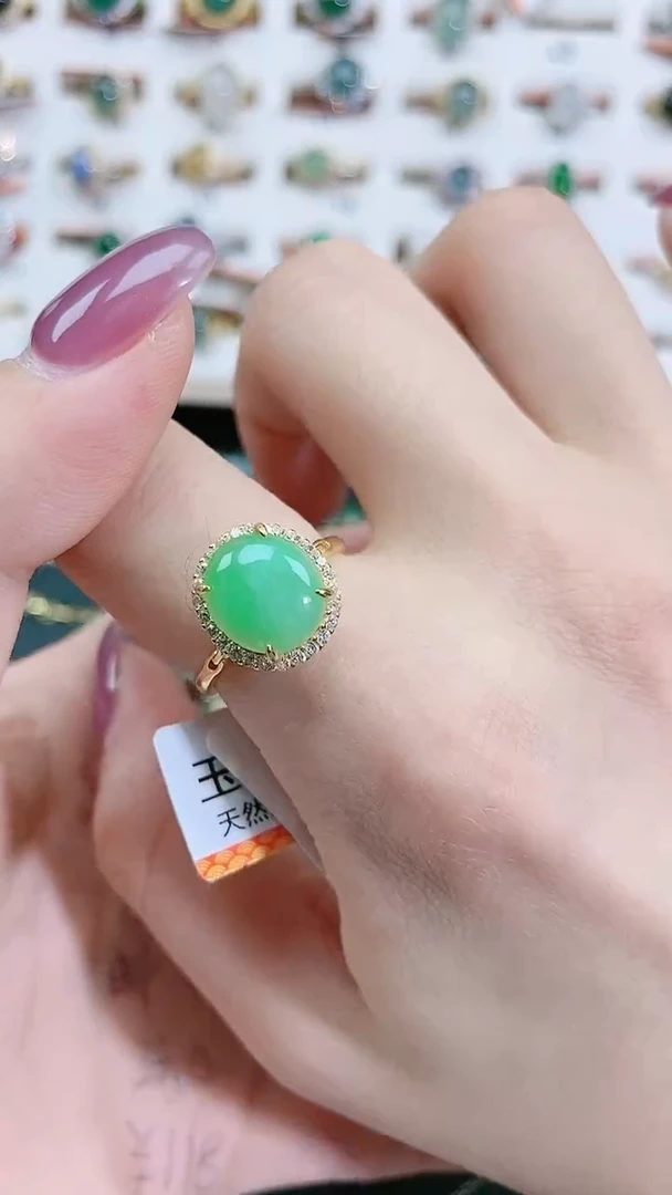 翡翠戒指银S925镶嵌天然翡翠