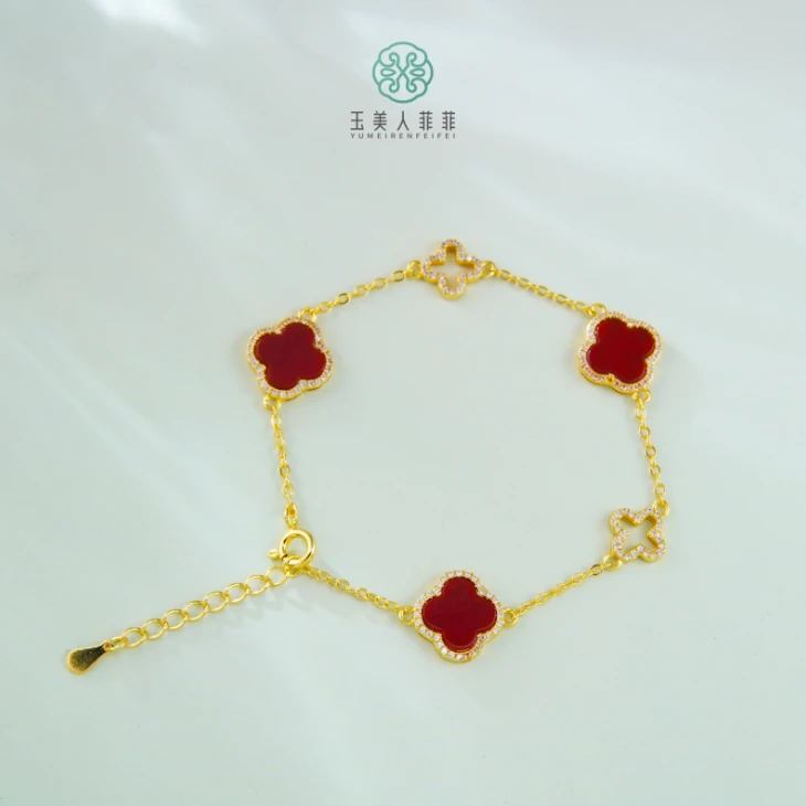 随便造~红玛瑙四叶草手链约13mm