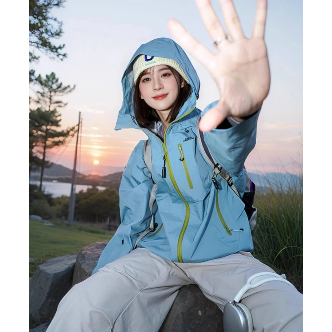 CaKm湛蓝色冲锋衣款外套女款春秋新款三合一户外情侣登山服SLL496