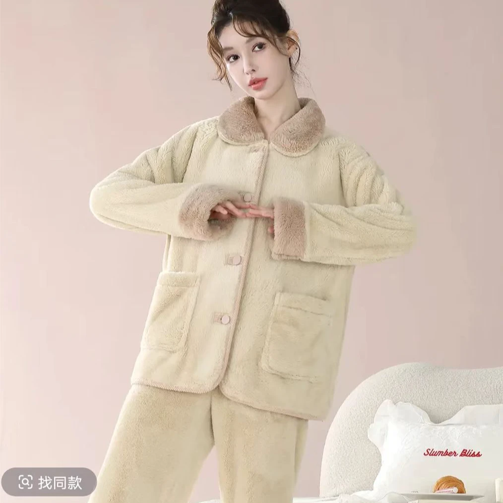 【高定款】秋冬新款女士加厚雪花绒家居服可外穿法兰绒睡衣