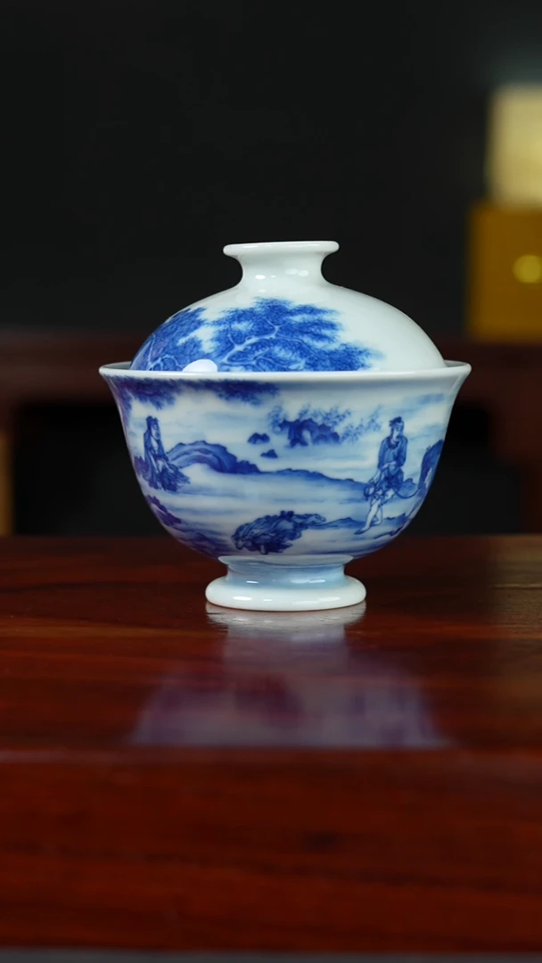 祖传窑真柴窑传承400年浴马图二才盖碗