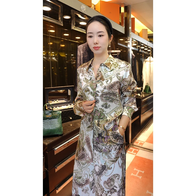真丝印花套装腰果花长袖衬衣+阔腿裤 小众女装 时尚桑蚕丝套装