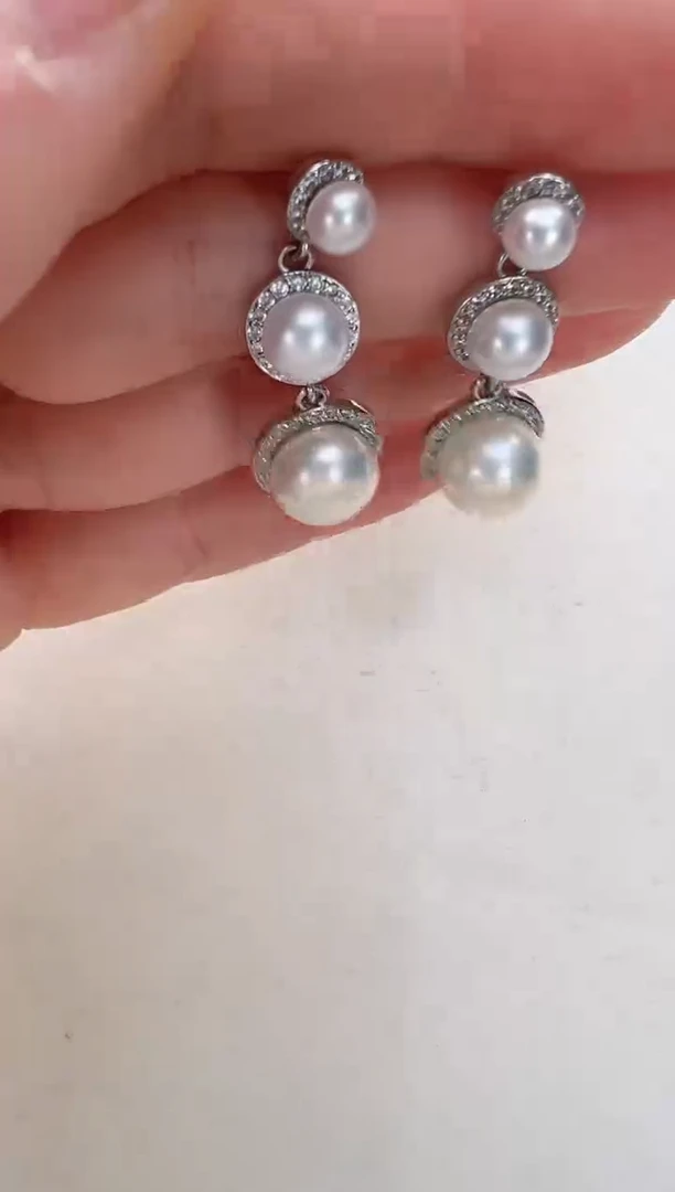 【闪购商品】淡水珍珠耳饰合金三珠灵动银色