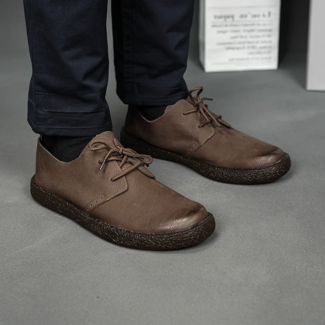 透气复古休闲皮鞋英伦软底单鞋男士百搭舒适低帮真皮圆头平底时尚