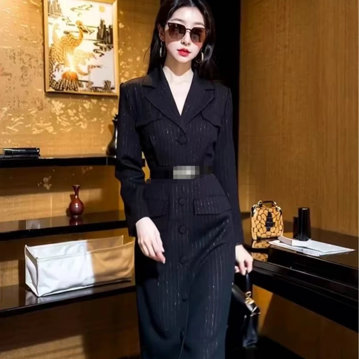 盛雅姿气质修身显瘦长裙收腰大气长袖连衣裙（裙长115左右）83923