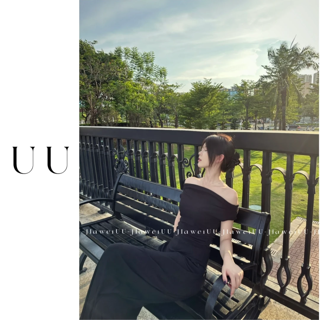 夏季显瘦可调节一字平肩休闲宽松法式套装