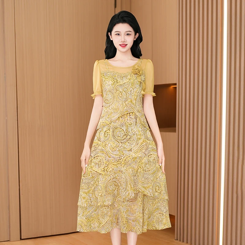 拉夏贝尔轻奢小众高级感女装连衣裙子2025夏季名媛气质奢华小个子