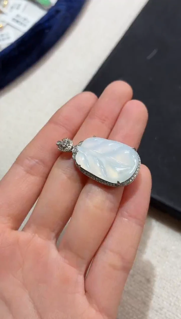 吊坠(不含链)银S925镶嵌翡翠叶子