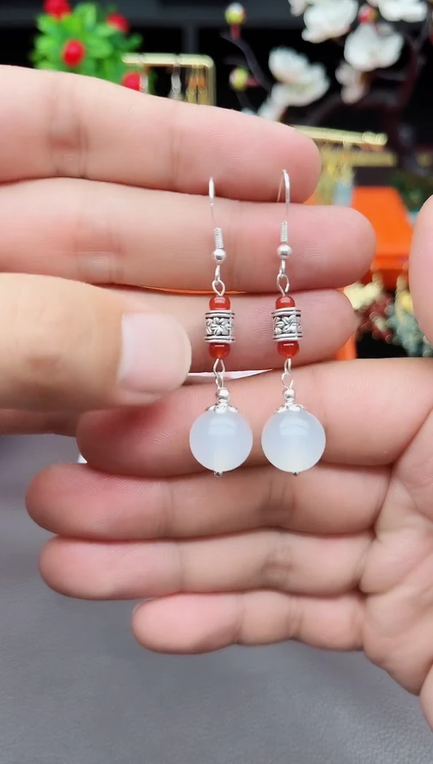 玛瑙/玉髓耳饰银S925镶嵌X03