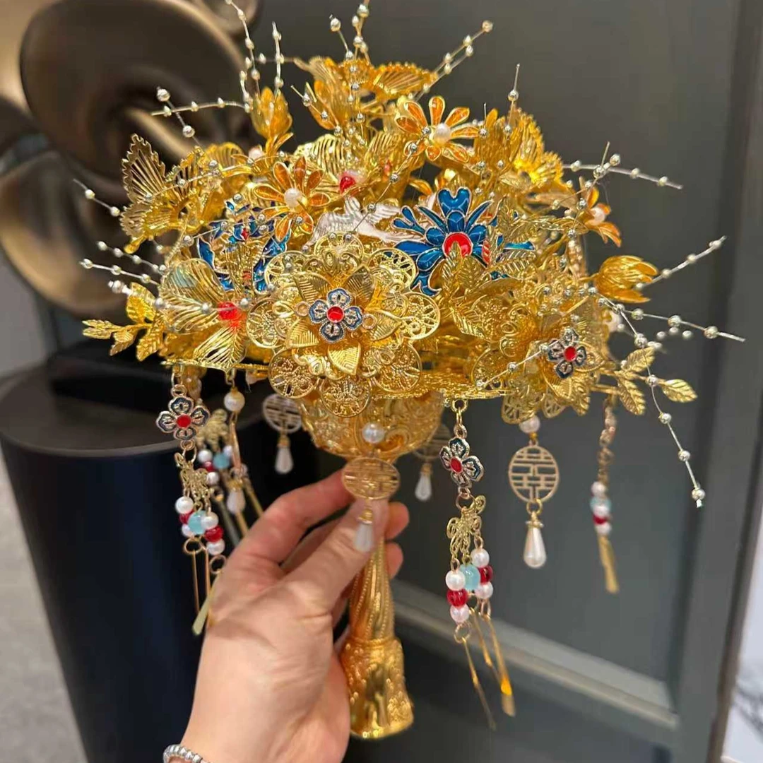 蓝金色手捧花【清平乐】送新娘diy结婚闺蜜手工成品材料包高级礼物