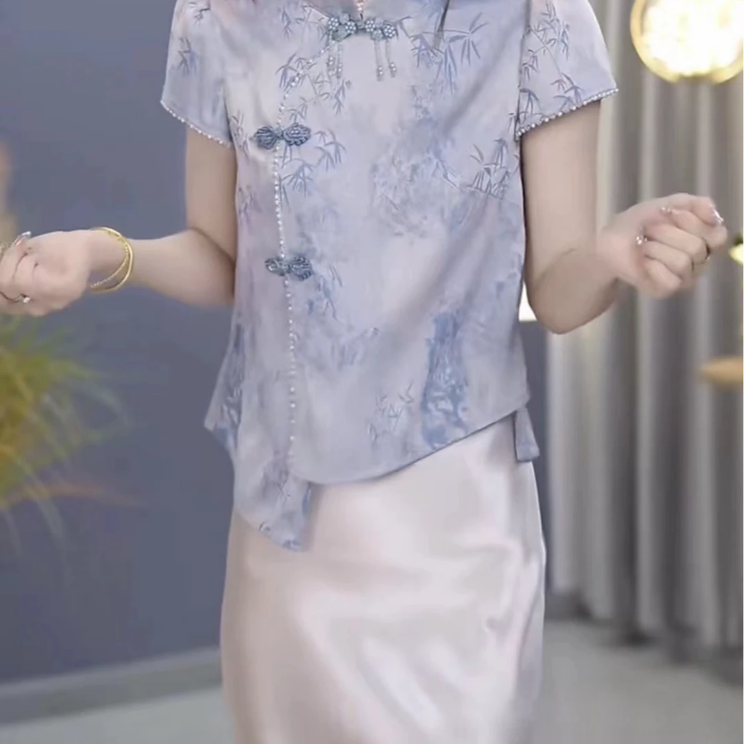 高腰常规时尚夏季斜肩连衣裙复古中国风休闲中式礼服显瘦优雅气质