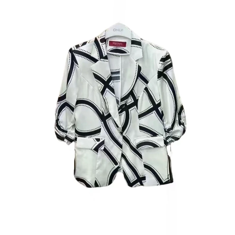 AQY 00051高级感印花中袖西装外套女