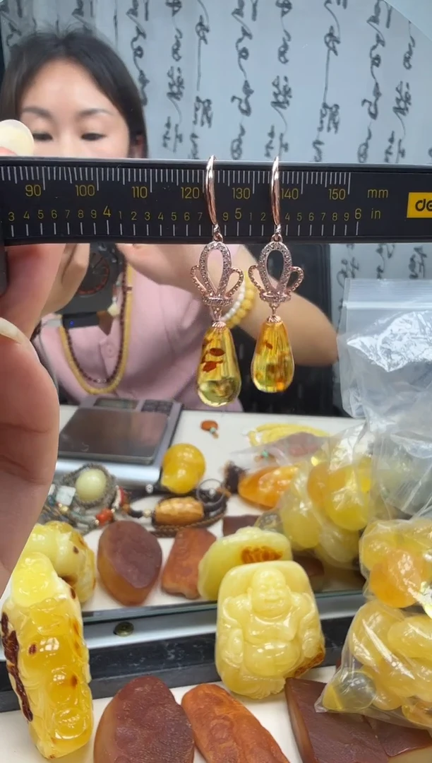 银S925镶嵌琥珀裸石如图