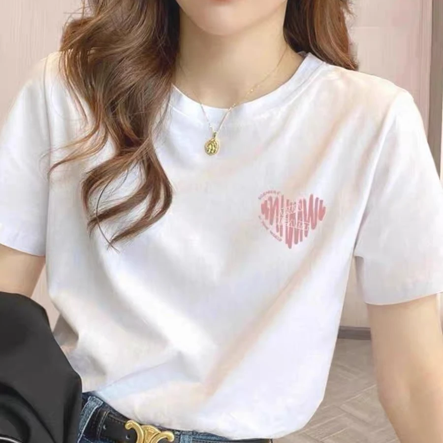 2025新款时尚简约百搭圆领短袖潮流休闲宽松个性半袖上衣-印花T恤