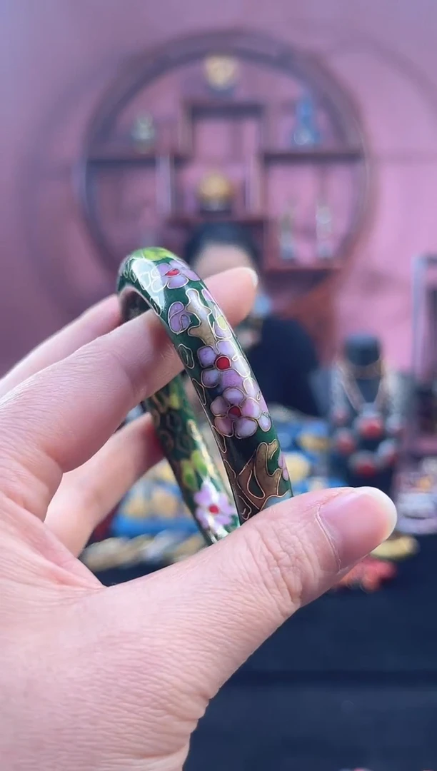 非遗 景泰蓝公主镯 55-60/1.2粗版 墨绿