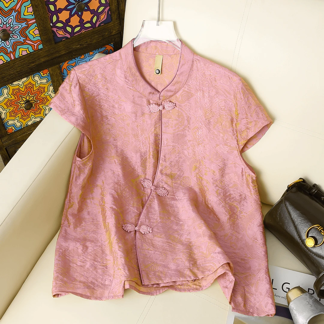 新中式国风短袖上衣时尚显瘦百搭夏季民族风T恤短款唐装上衣女