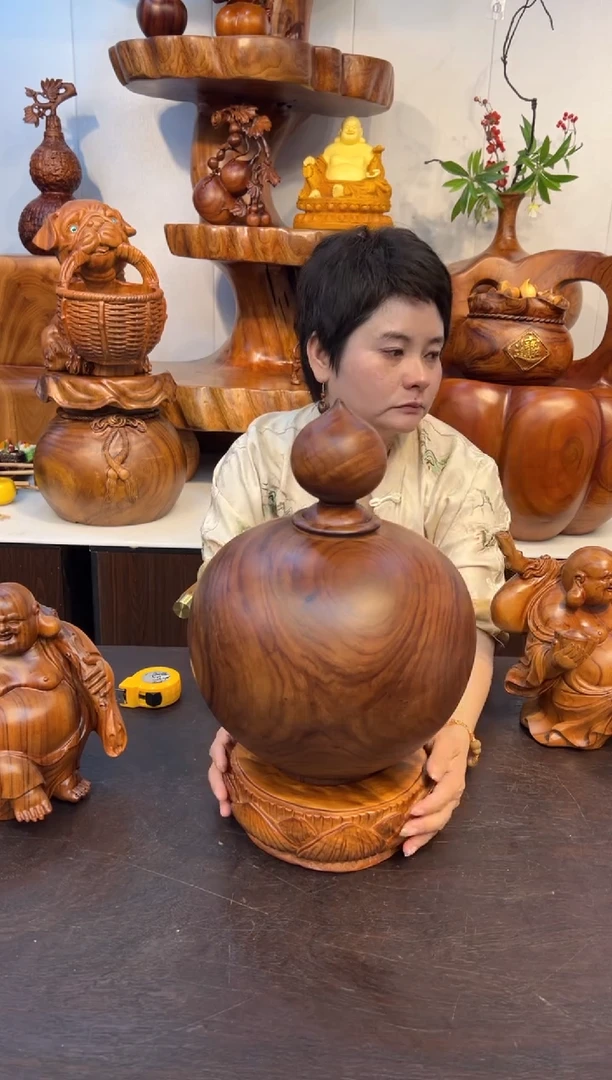 木香樟手工聚宝盆摆件