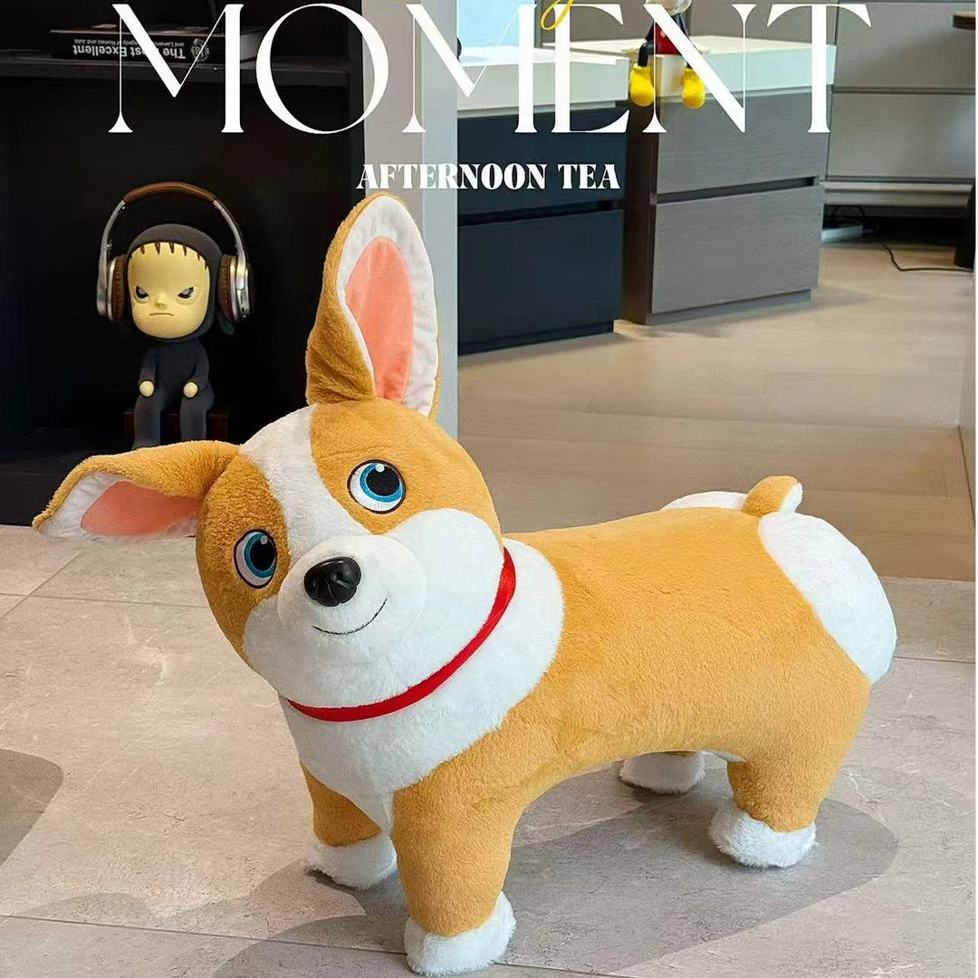 柯基玩偶仿真小狗玩具抱睡毛绒公仔抱睡娃娃宠物狗生日礼物滑轮凳