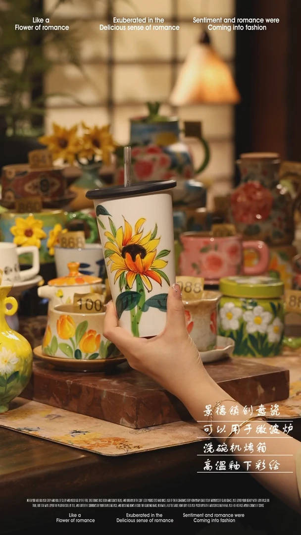 陶瓷景德镇高温手绘釉下彩设计师款式