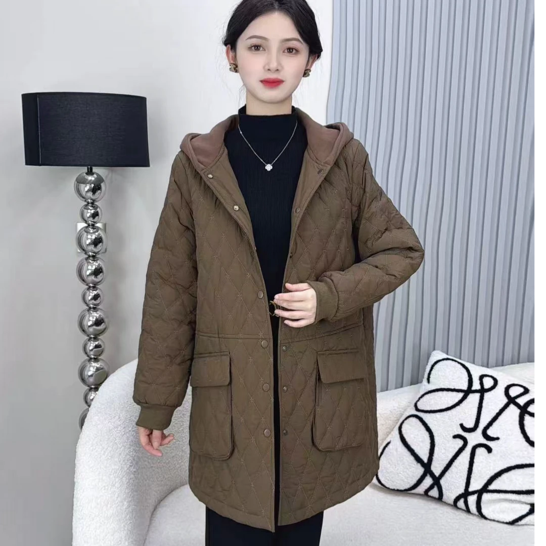 24年新款棉服妈妈装时尚洋气中长款连帽保暖外套优雅显瘦