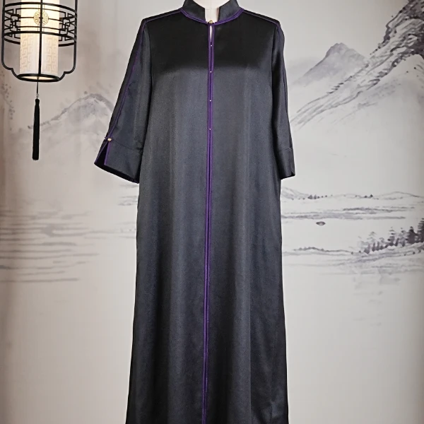 萧娘【婉珠】香云纱宽松连衣裙桑蚕丝宽松新中式长裙1991