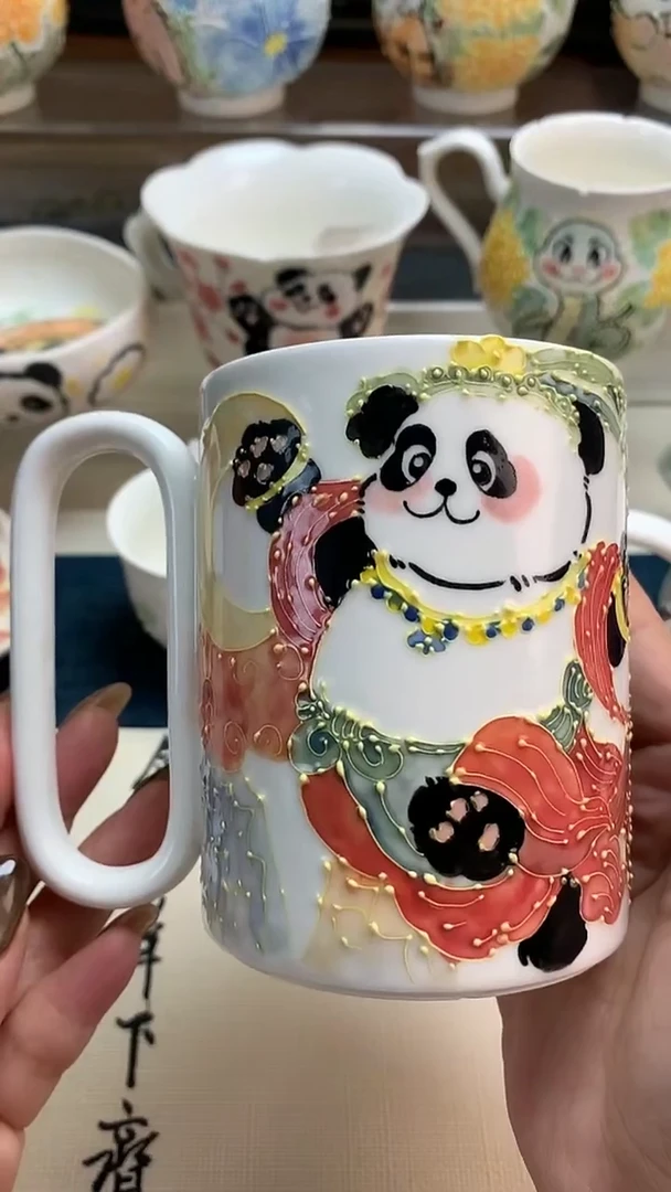 一味*手绘飞天熊猫马克杯