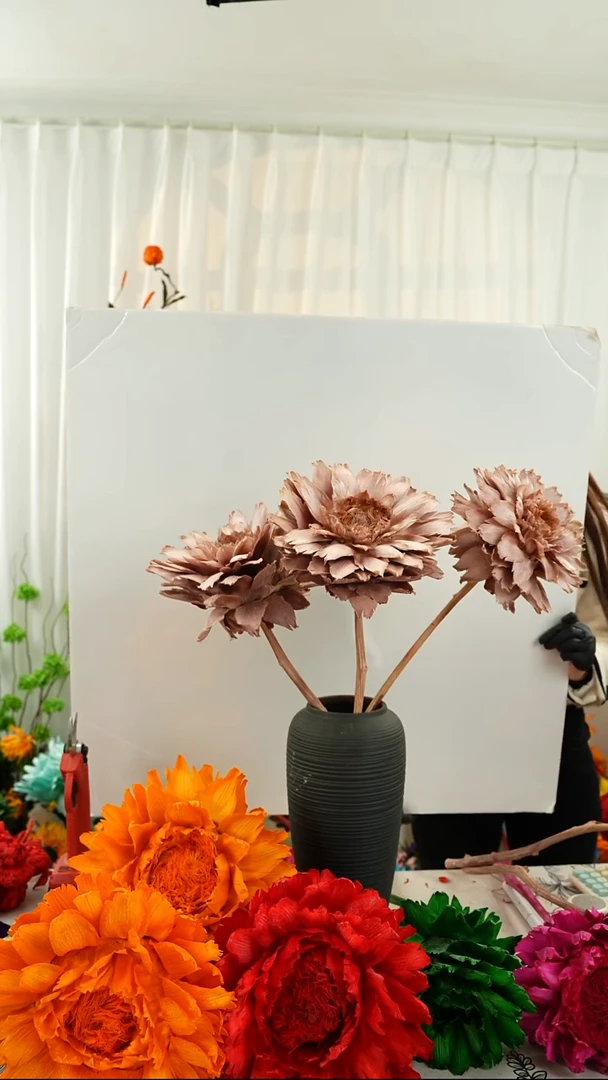 永生花洋蓟霸王花3个头叶片有伤【卡粉】A44