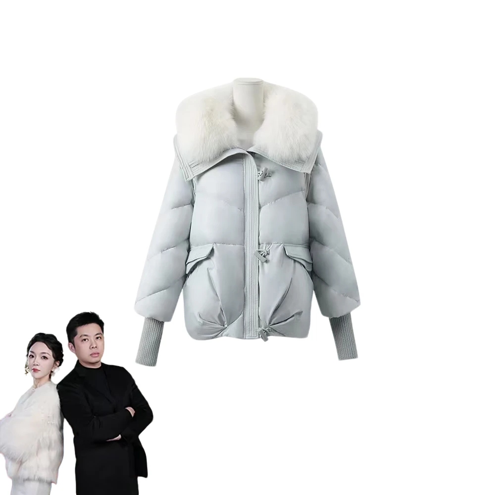 新款时尚少女感大毛领鹅绒羽绒服23001