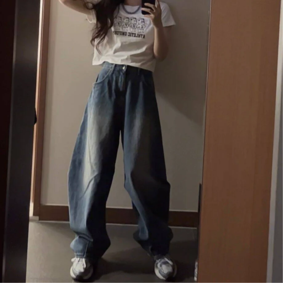 【韩国东大门代购】人手一条！ITZ松紧腰大镰刀牛仔裤