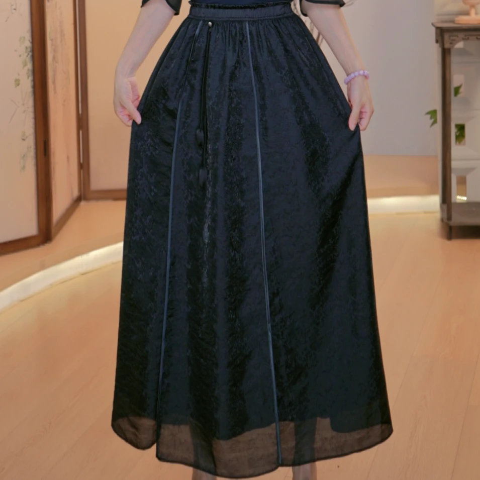 新中式国风提花半身裙女2025夏季新款复古禅意中长款半身A字裙子