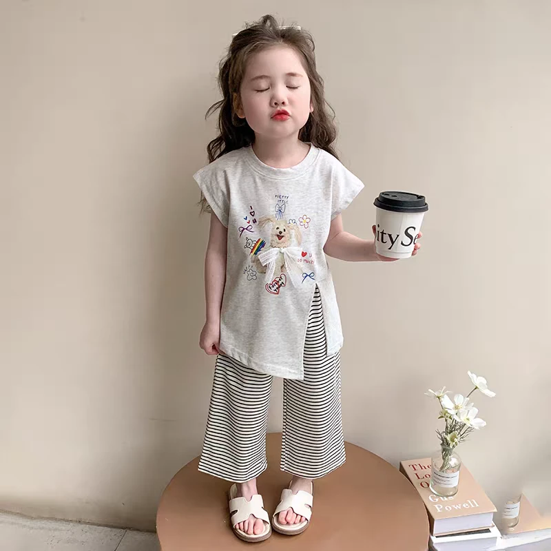 女童夏季套装2025新款小童洋气儿童装夏装女宝宝短袖阔腿裤两件套
