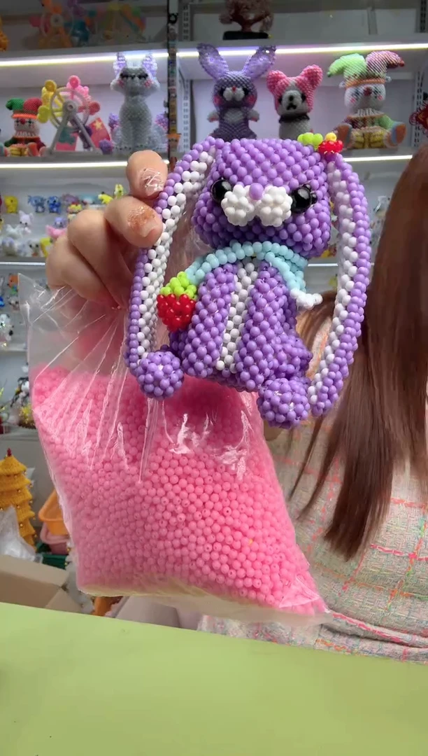 亚克力3002卡4糖果珠弯耳兔材料包1套粉色