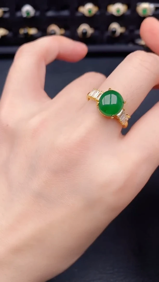 银S925镶嵌戒指翡翠天然a货翡翠221