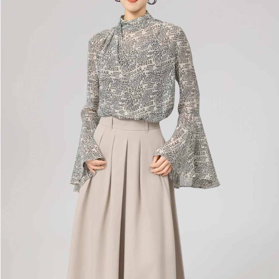 GIRDEAR/哥弟新款字母气质显瘦喇叭袖衬衫(附背心)1301014